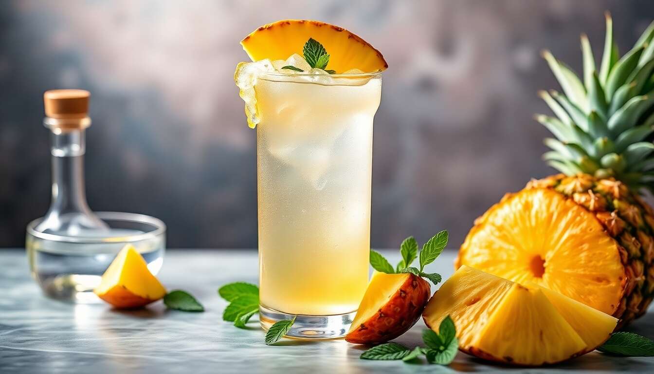 Cocktail Évasion Tropicale : rhum, ananas et Menthe