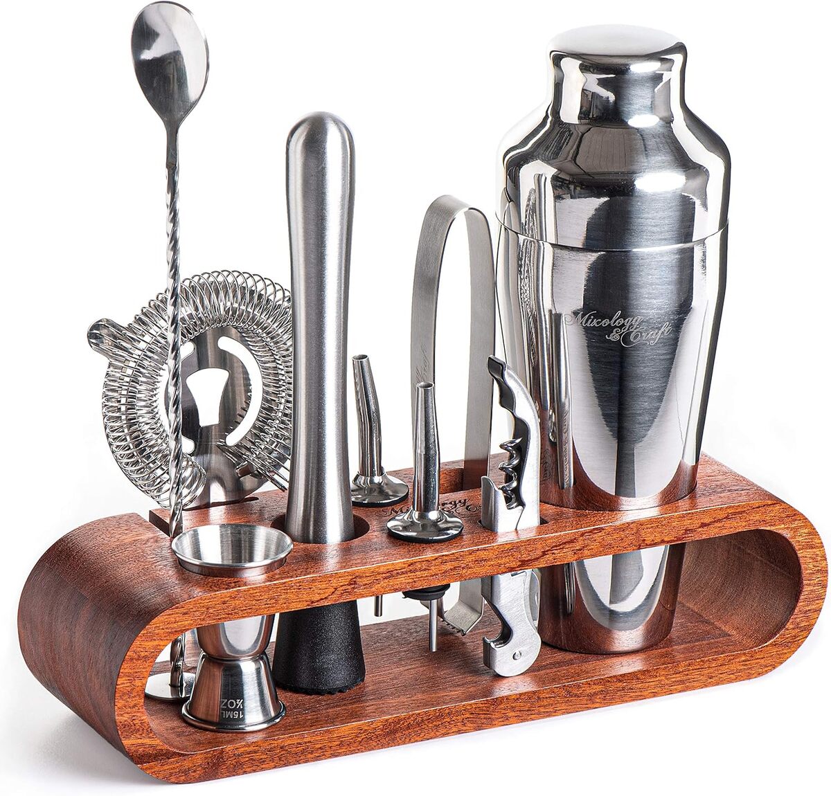 Test du mixology bartender kit : ensemble d'outils de bar 10 pièces avec support en acajou