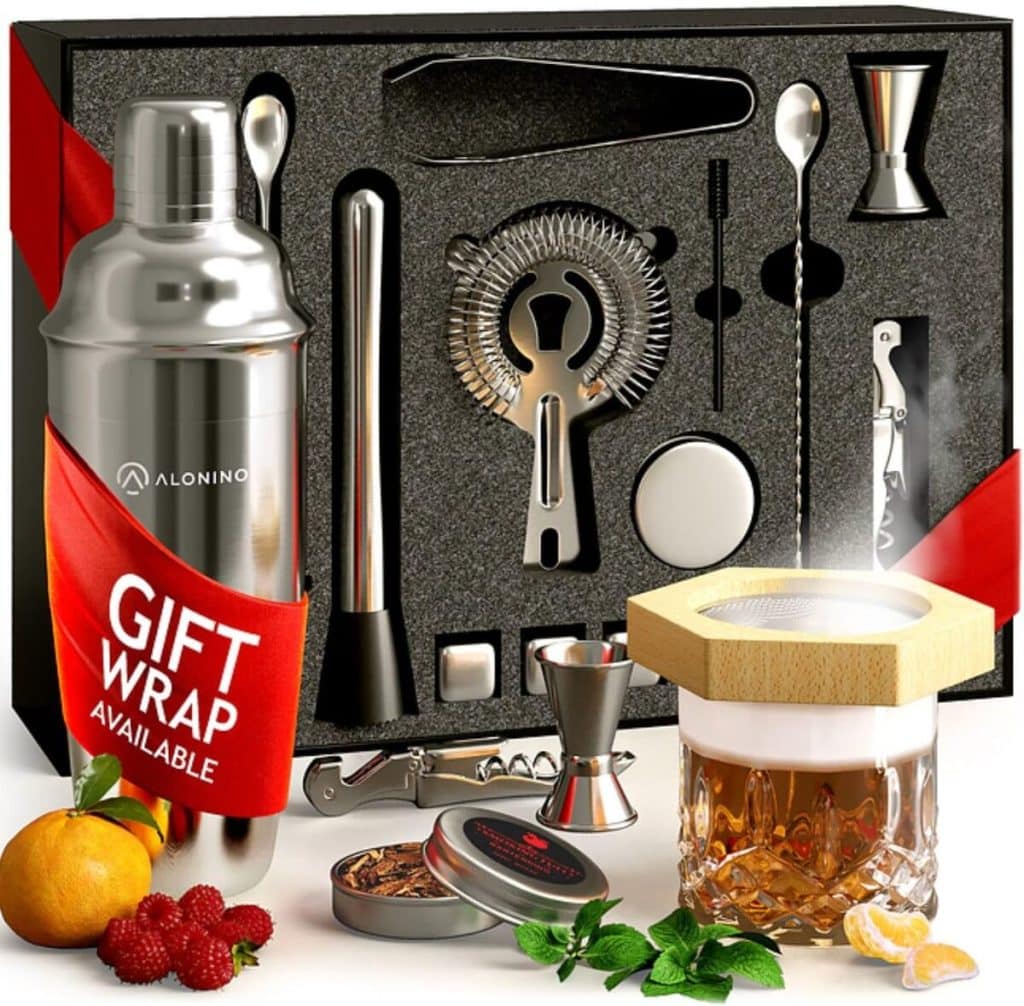 Test : ensemble de bar Alonino 21 pièces avec kit de cocktail et fumoir à whisky