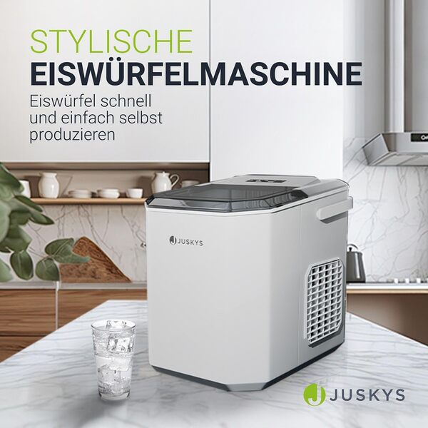Machine à glaçons IceOracle de Juskys - prépare des glaçons pour vos cocktails en 6-13 min - mini machine à glaçons pouvant préparer jusqu'à 12 kg de glace par jour - grand panier à glaçons - blanc