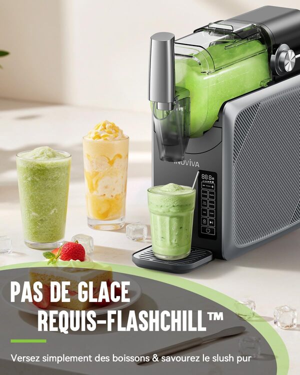 INOVIVA Machine à Slush, Pas besoin de glace, Machine à Slushie de 2L pour la maison avec autonettoyage, 5 programmes préréglés, Slushie congelés, Margaritas, Frappés, Milkshake (S1.2 Version)