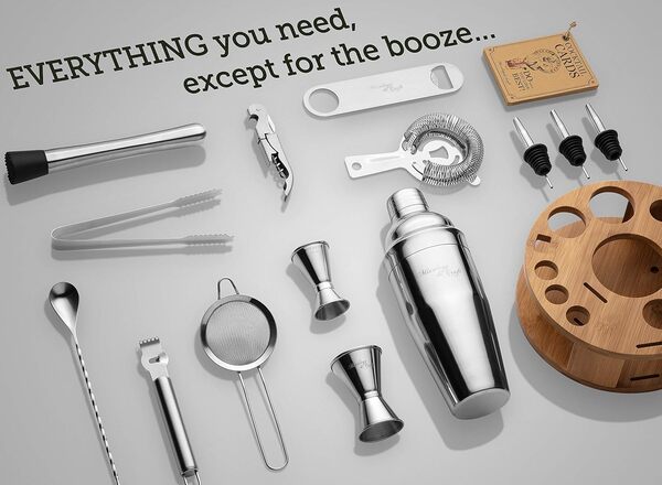 Mixology & Craft Cocktail Set 15-TLG. - Cocktail Shaker Set aus Edelstahl mit Bar Zubehör - Silber