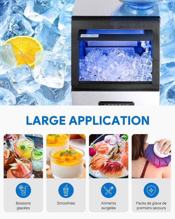 CO-Z Machine à Glaçons Ice Maker Commerciale Professionnel 480W 73kg/24h 45 Pièces avec Écran LCD Storage de 10kg pour Maison Bureau Restaurant Bar Café