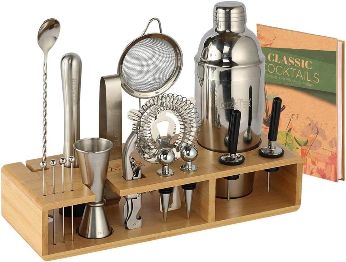 Avis sur le kit de barman Clasier : 19 pièces avec support en bambou élégant
