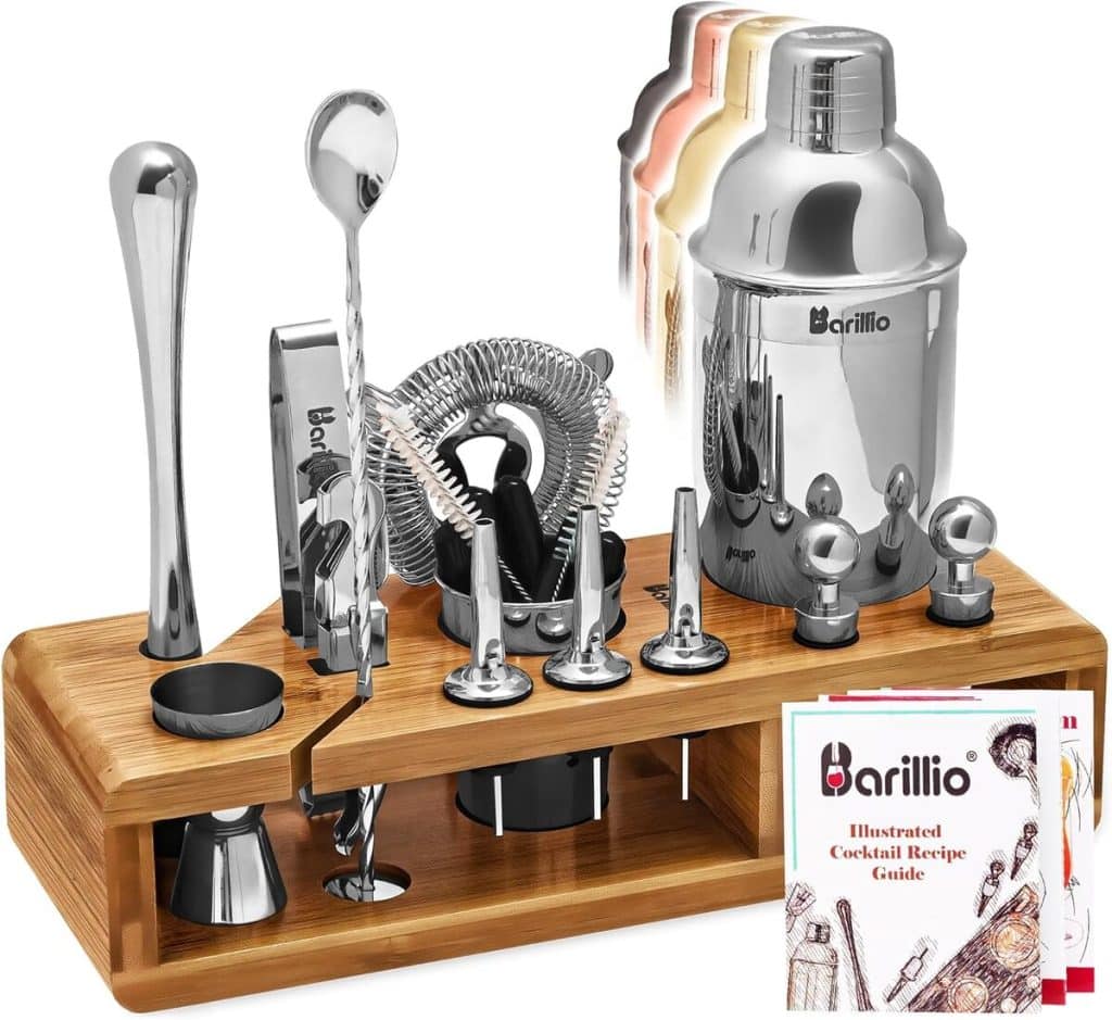 Test du barillio Elite Mixology Kit : shaker à cocktail et support en bambou