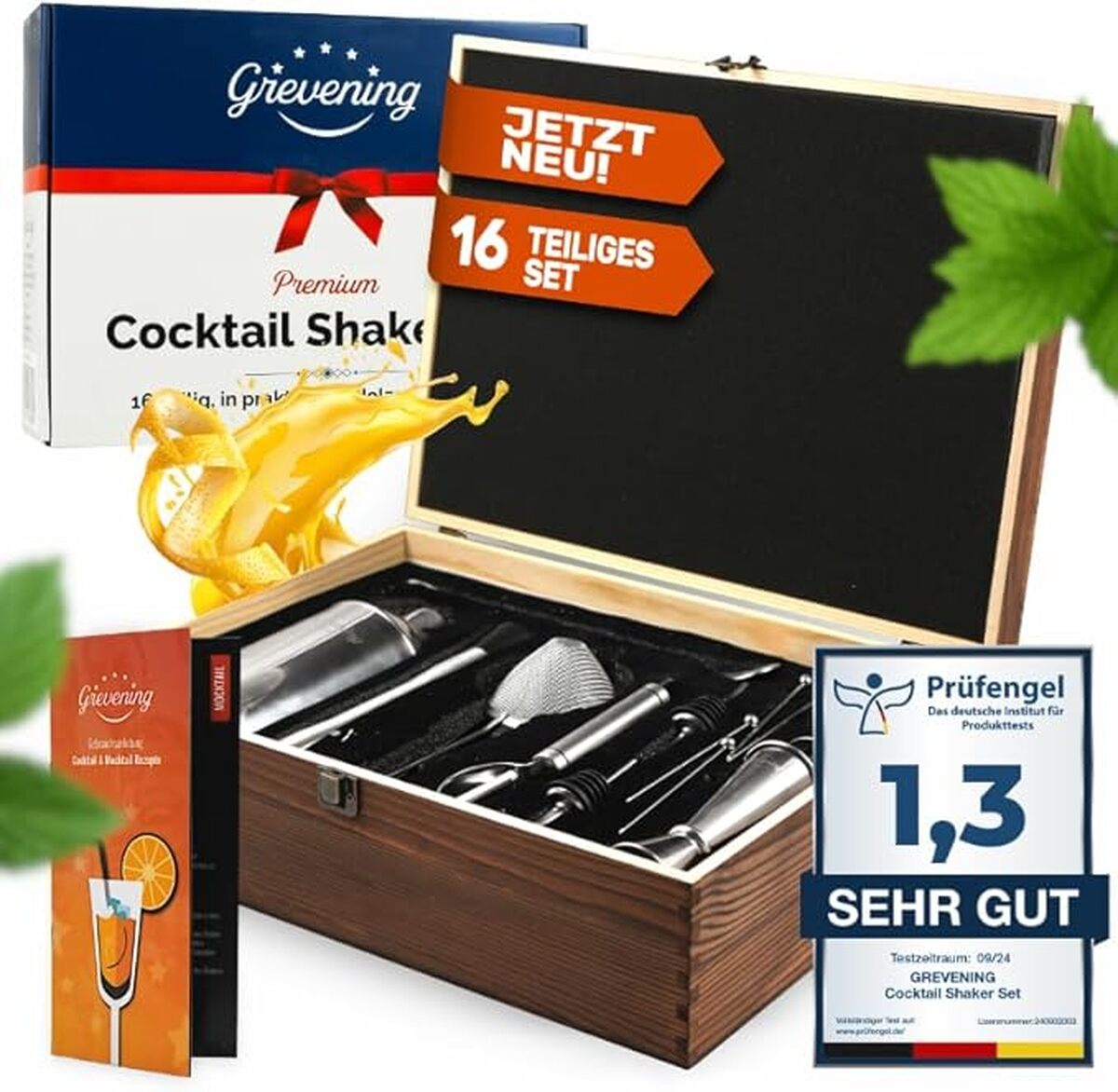 Test : shaker à cocktail Grevening® 16 pièces en boîte bois élégante