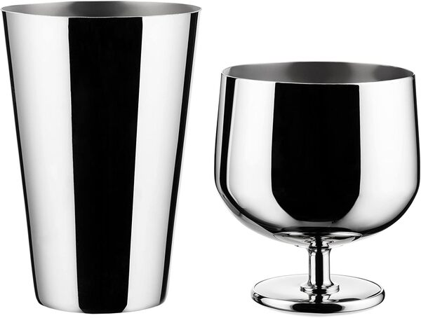 Alessi The Tending Box GIA26 - Shaker à Cocktail Parisienne, avec Un Verre Inférieur et Un Verre Supérieur avec Bouton, en Acier Inoxydable 18/10, 50 cl