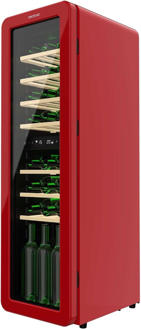 Cecotec Cave a Vin 30 Bouteilles Bolero GrandSommelier Origin Duo 30 Hit Red. Cave à vin rétro, rouge, 30 bouteilles, double zone 5-12 ºC et 12-20 ºC, NoFrost, LED [Classe énergétique G]