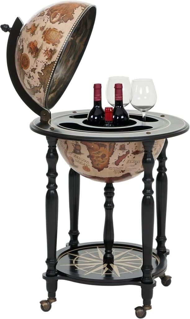 Test du globe terrestre minibar roulant Mendler HWC-A78 en bois d'eucalyptus