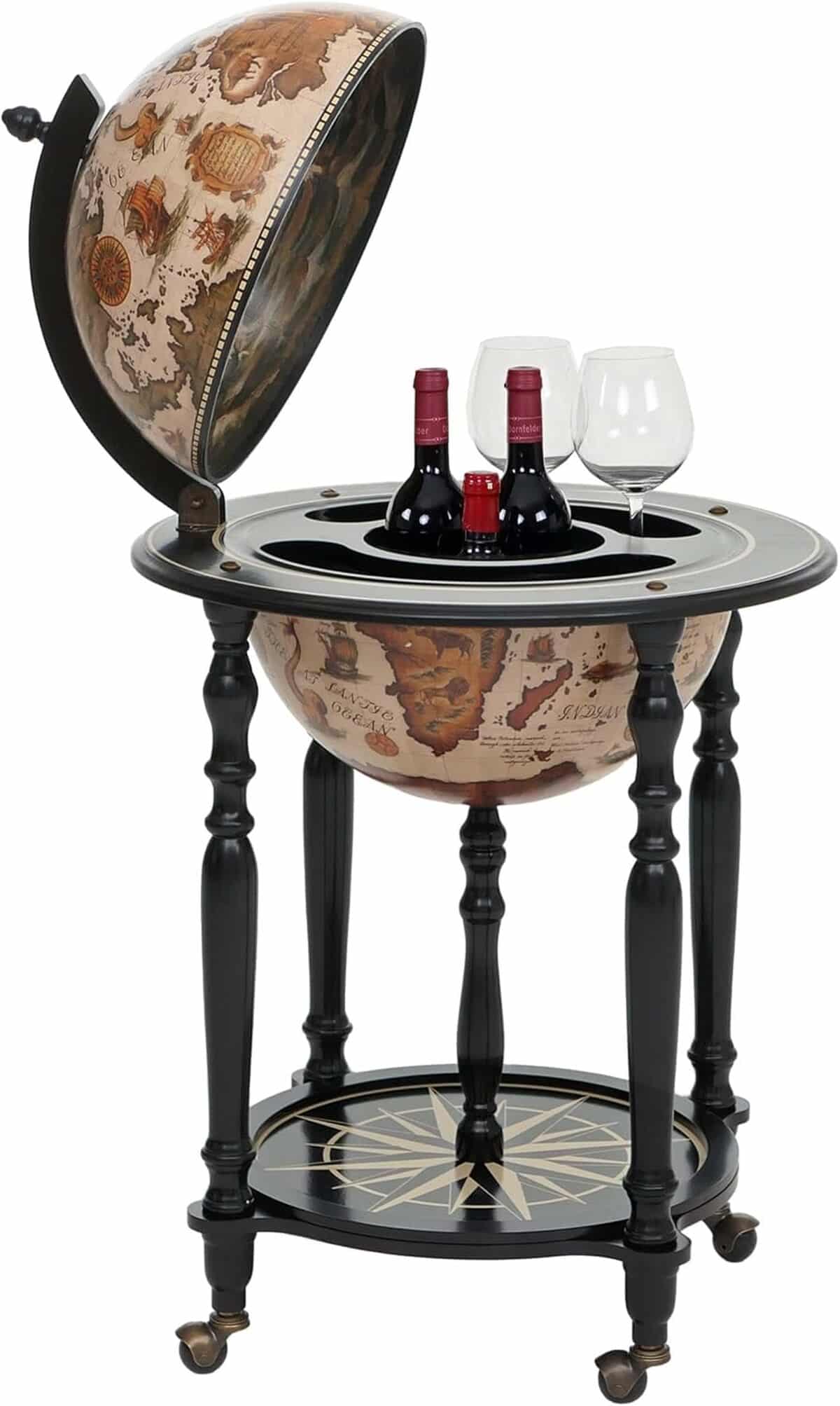 Test du globe terrestre minibar roulant Mendler HWC-A78 en bois d'eucalyptus