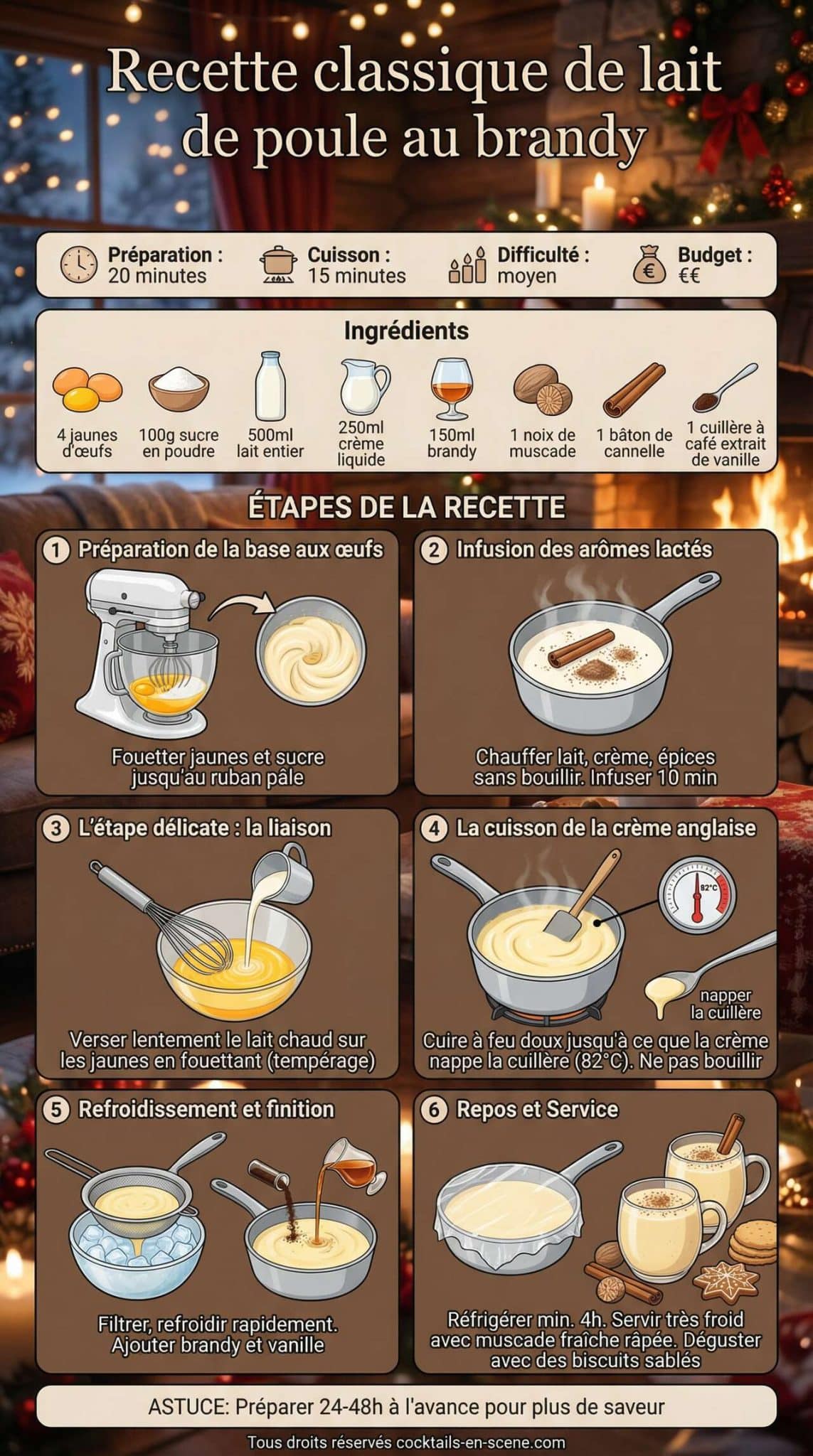 Infographie de la recette Recette classique de lait de poule au brandy Infographie de la recette Recette classique de lait de poule au brandy
