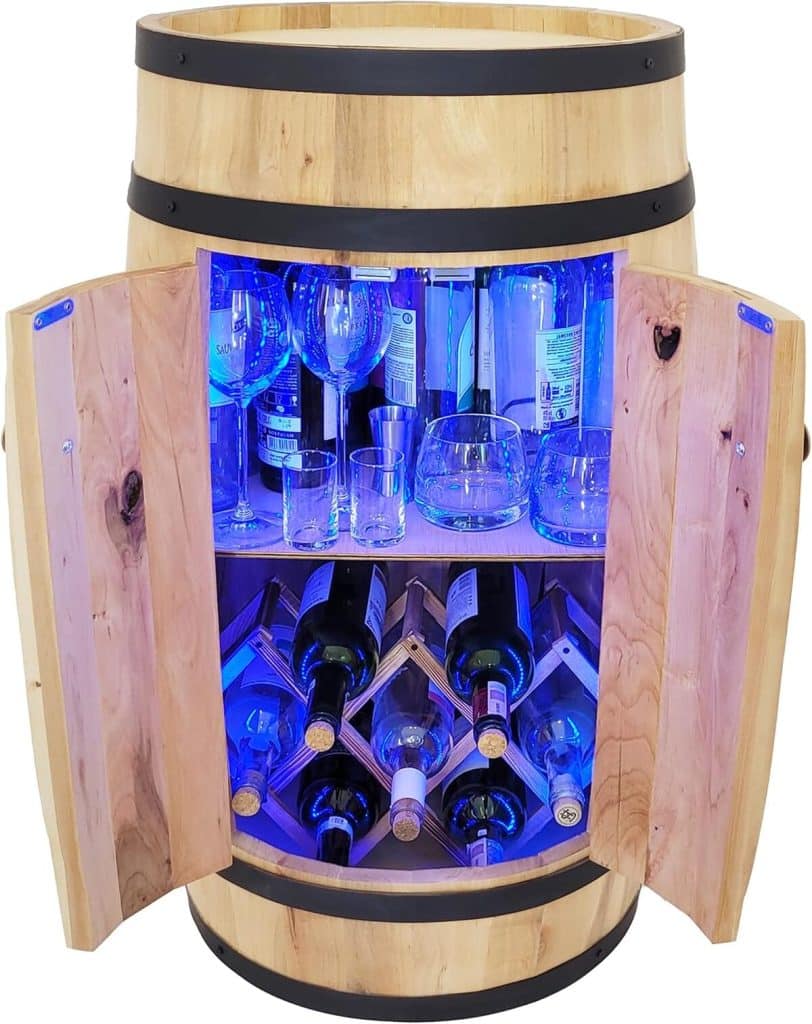 Avis : meuble bar weeco tonneau avec LED et casier pliable