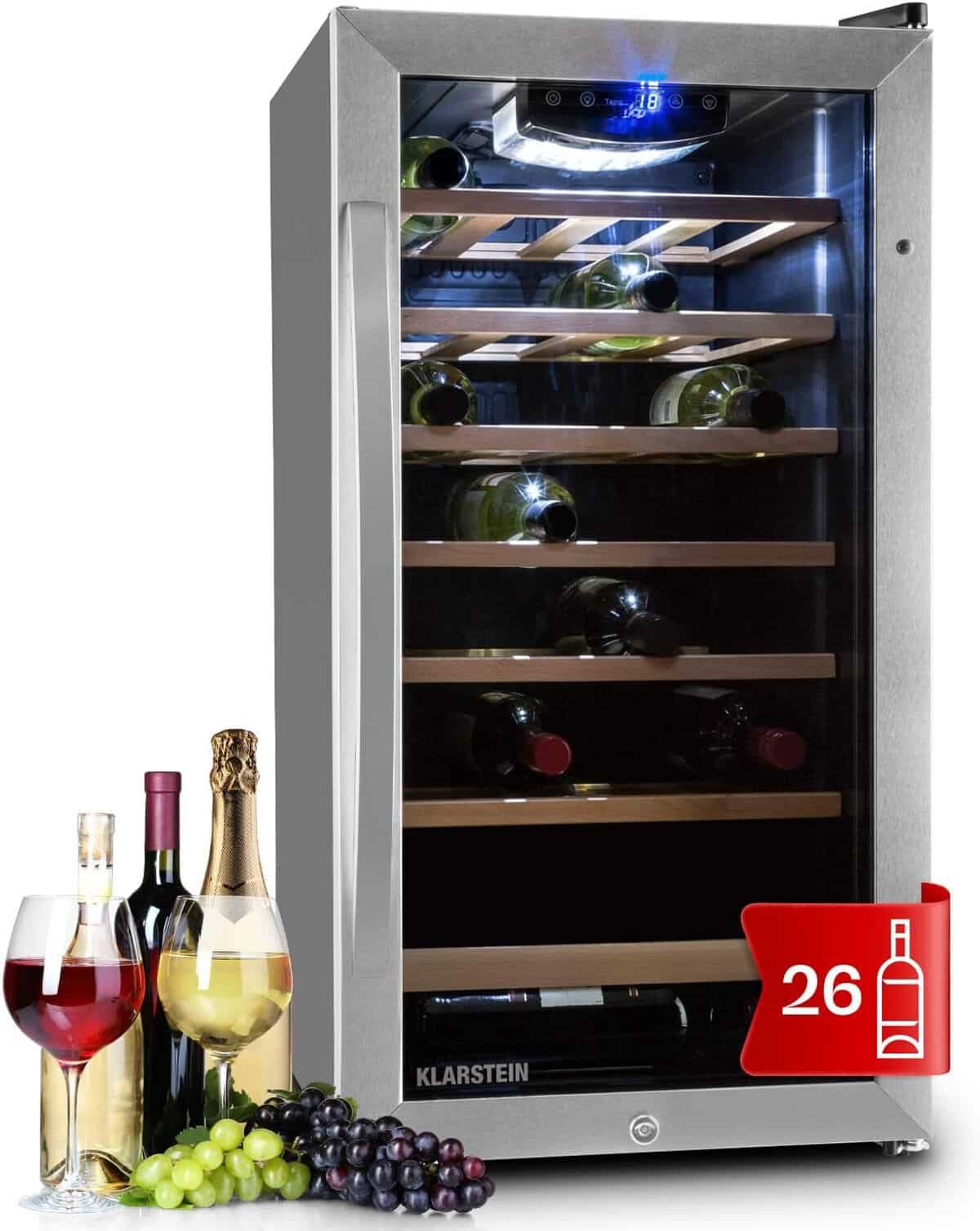 Test : réfrigérateur à vin Klarstein Cave à vin, 26 bouteilles avec porte en verre