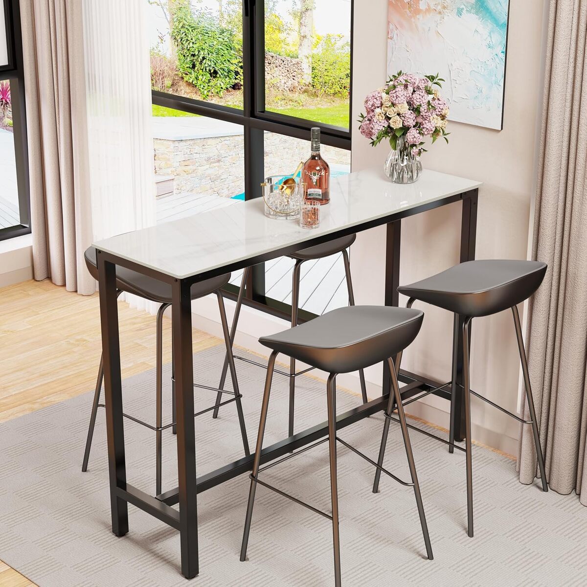 Test table bar FATIVO : design rectangulaire en marbre 120x40x105 cm
