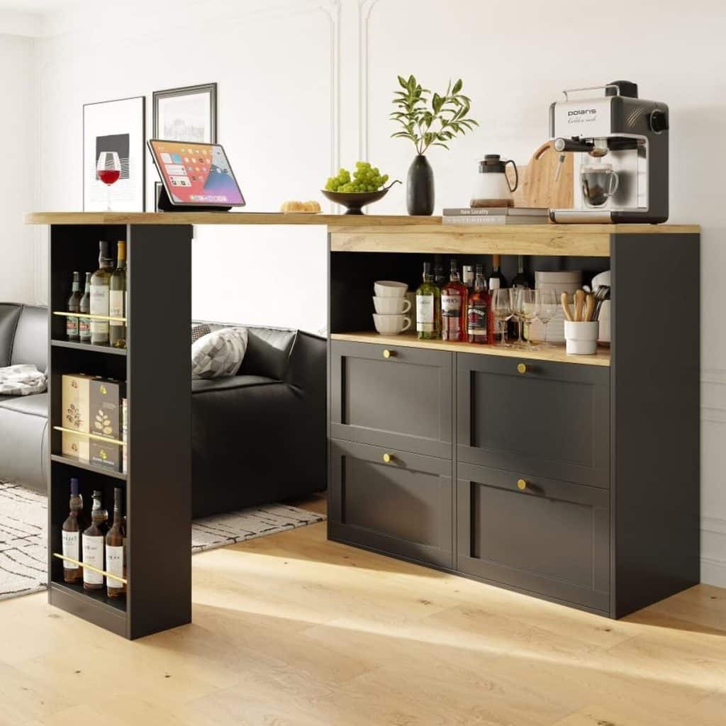 Test : table de bar pivotante Zubaliya 360° avec tiroirs et étagères