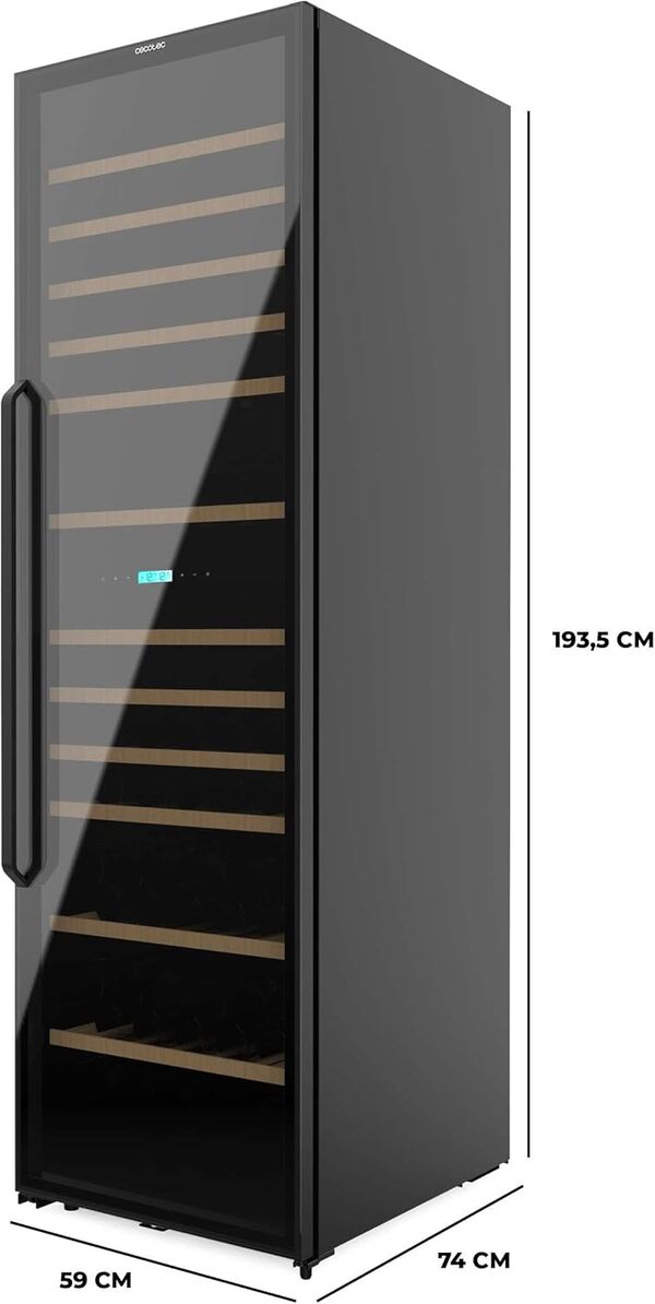 Cecotec Cave à Vin 176 Bouteilles Bolero GrandSommelier Duo 176000 Black. Température Duale, Protection UV, Alarme Température, Filtre Charbon, Porte Réversible, LED, Compresseur Efficace [Classe énergétique G]