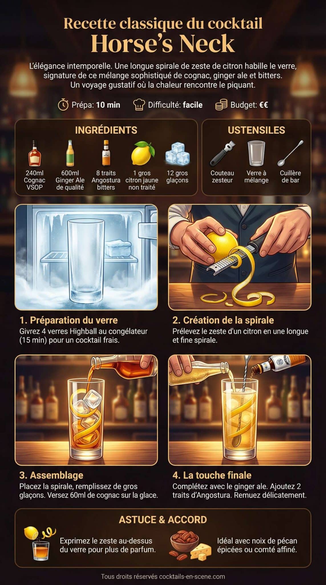 Fiche recette Recette classique du cocktail Horse's Neck