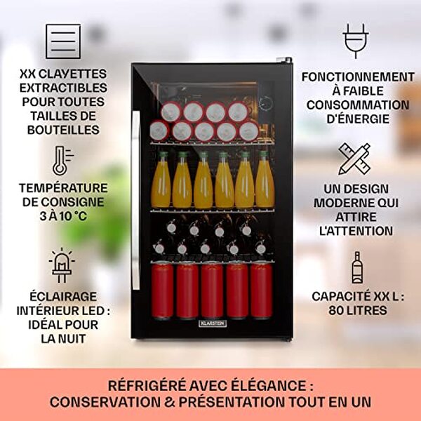 Découvrez le klarstein mini frigo de 80L, parfait pour le bureau et le camping. Silencieux et compact, il offre un rangement optimisé tout en étant écoénergétique.