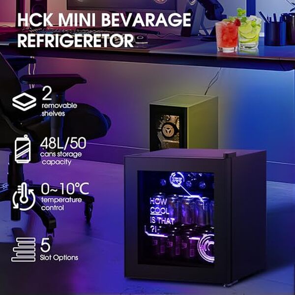 Découvrez le mini frigo HCK 48L alliant design cyberpunk et performance silencieuse pour une expérience de réfrigération inédite.