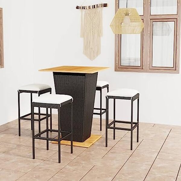 découvrez l'ensemble bar vidaXL : 5 pièces élégantes en résine tressée noire. confort et style pour vos espaces extérieurs. avis et performance détaillés dans notre test complet.