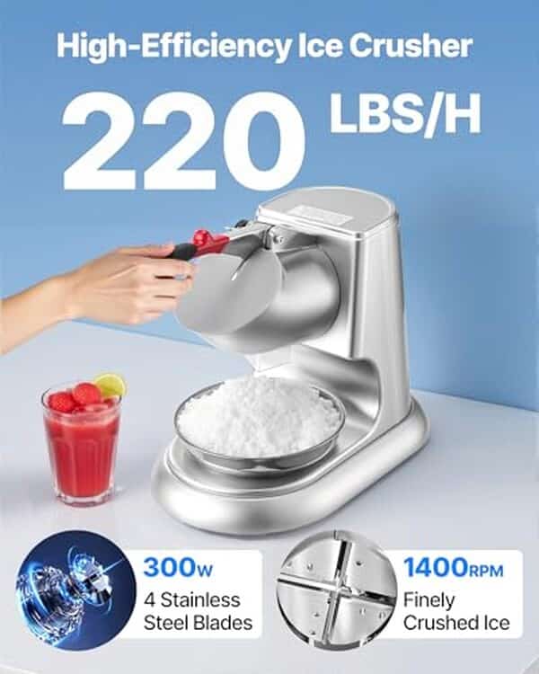 Découvrez le broyeur à glace électrique vevor, idéal pour les professionnels : rapide, efficace et doté de 4 lames, il transforme jusqu'à 100 kg de glace par heure pour une solution de qualité à vos besoins en glace pilée.