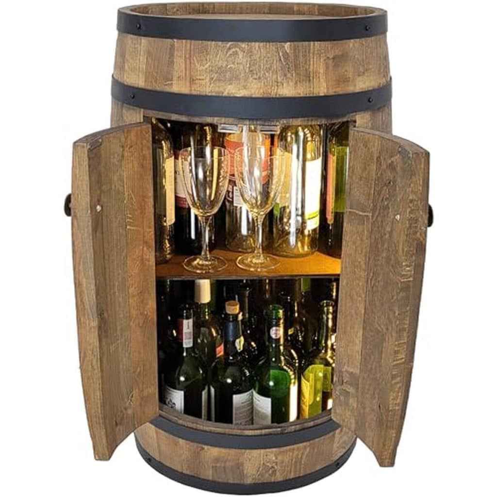 Avis sur le baril en bois Weeco : meuble tonneau de vin vintage avec LED