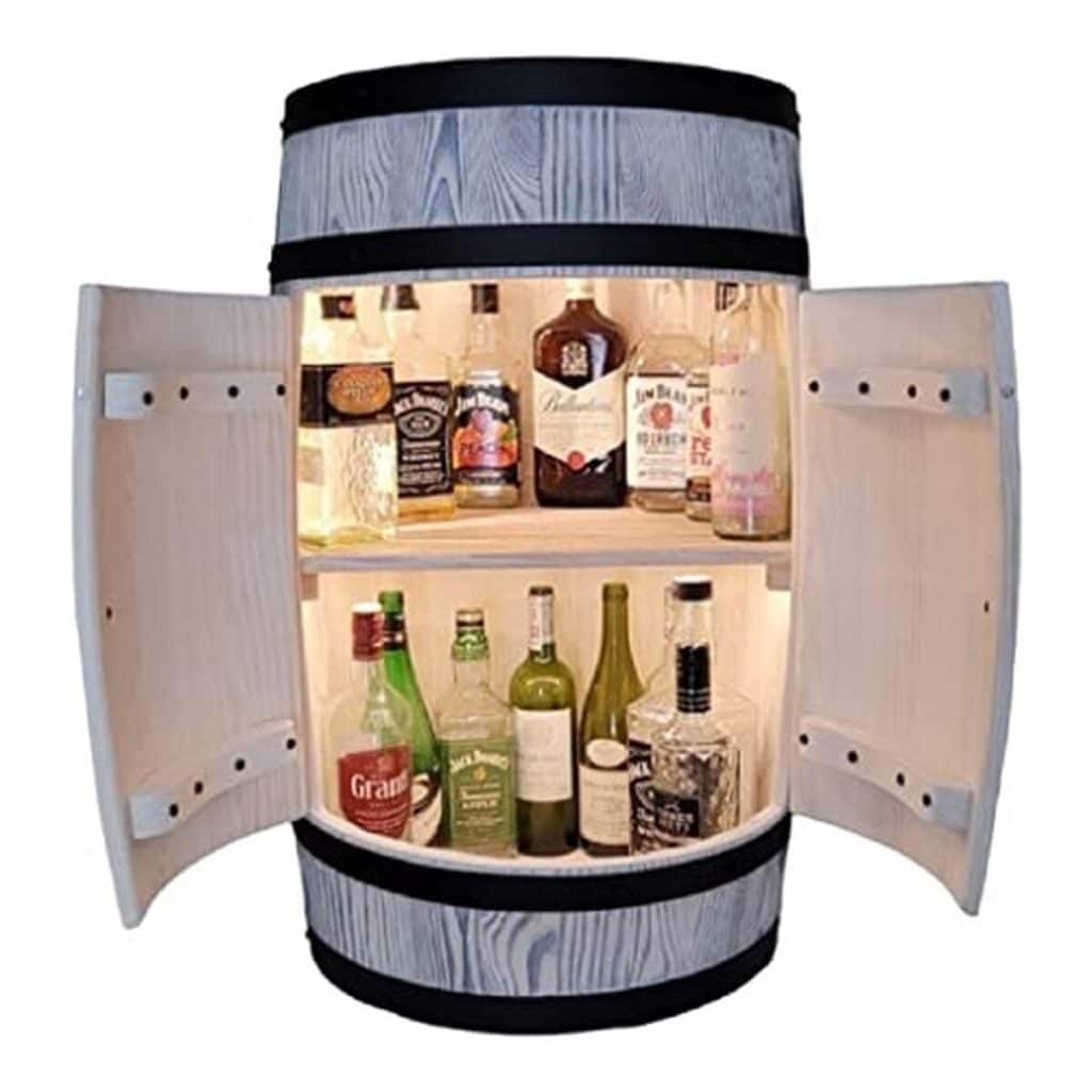Avis : tonneau en bois mini bar LED - rangement 40 bouteilles