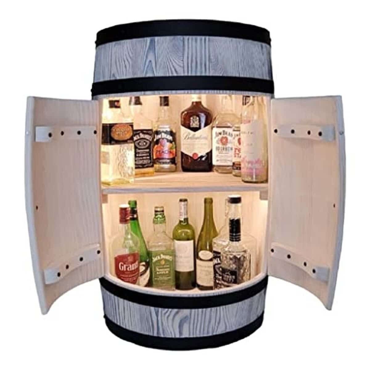 Avis : tonneau en bois mini bar LED - rangement 40 bouteilles