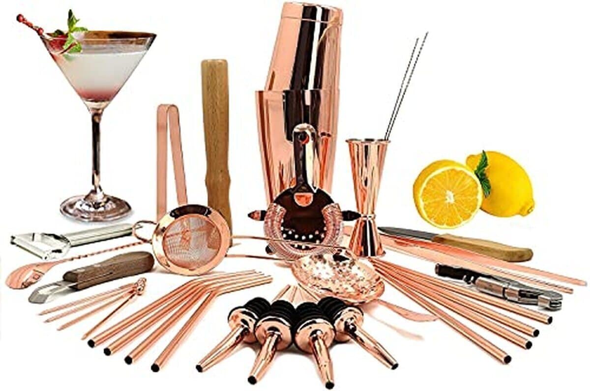 Test du shaker à cocktail Sky Fish : ensemble de 32 pièces en or rose