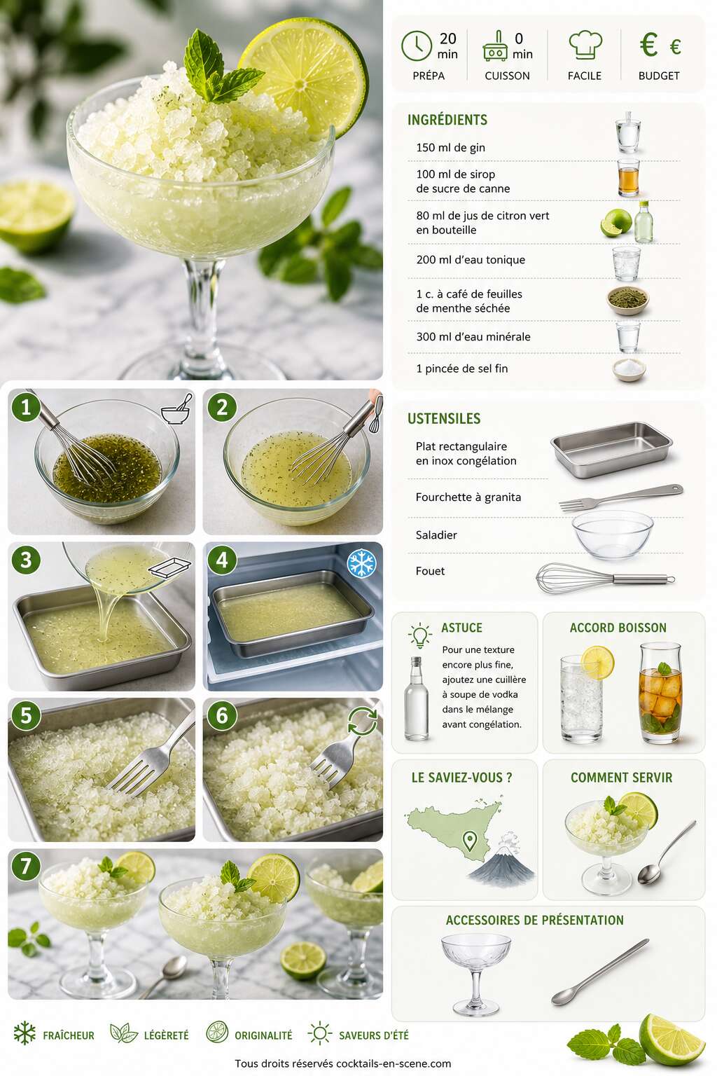 Fiche recette Recette de granita au gin d'été : le cocktail glacé parfait pour l'été Fiche recette Recette de granita au gin d'été : le cocktail glacé parfait pour l'été