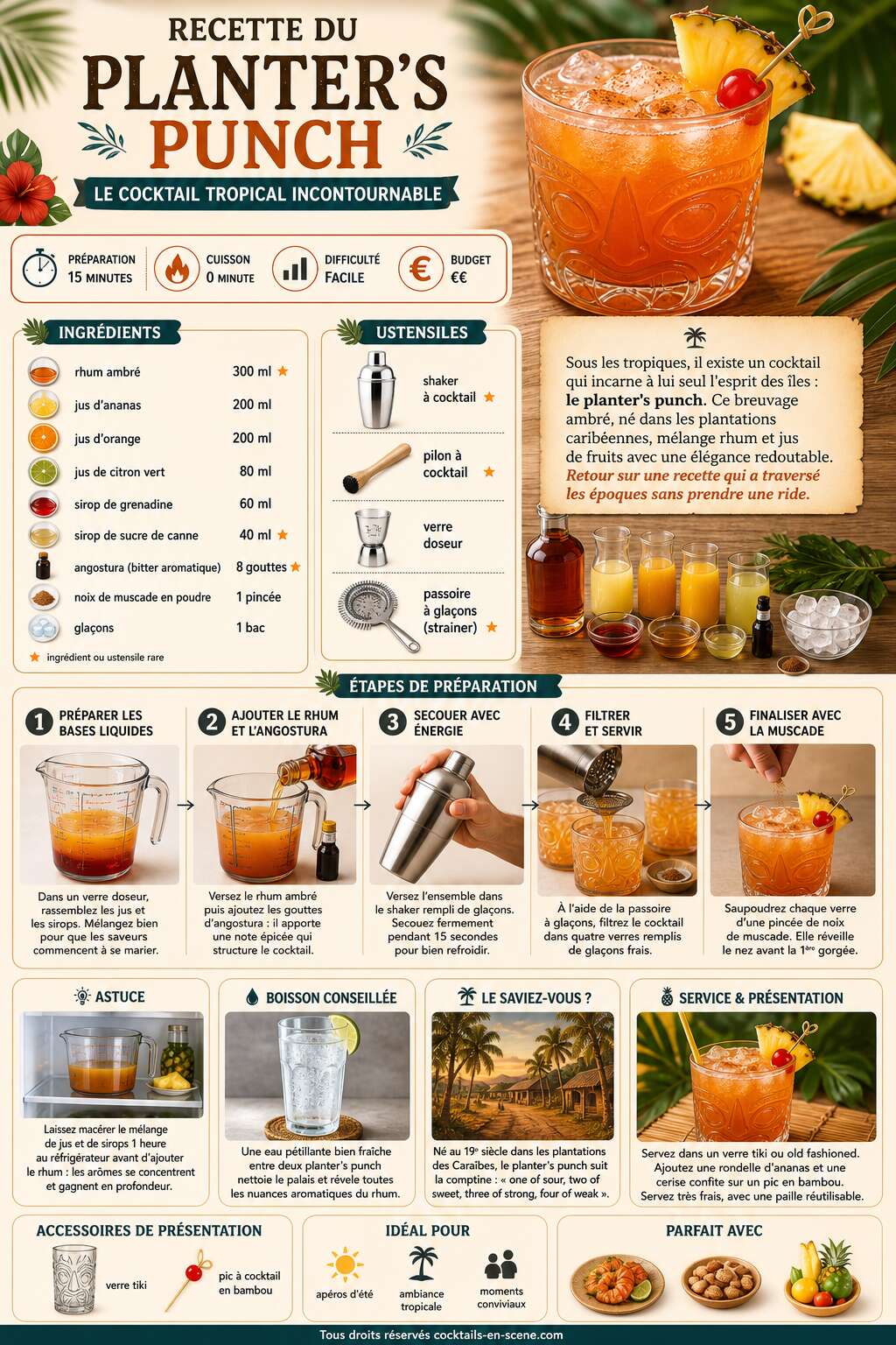 Fiche recette Recette du Planter's Punch : le cocktail tropical incontournable