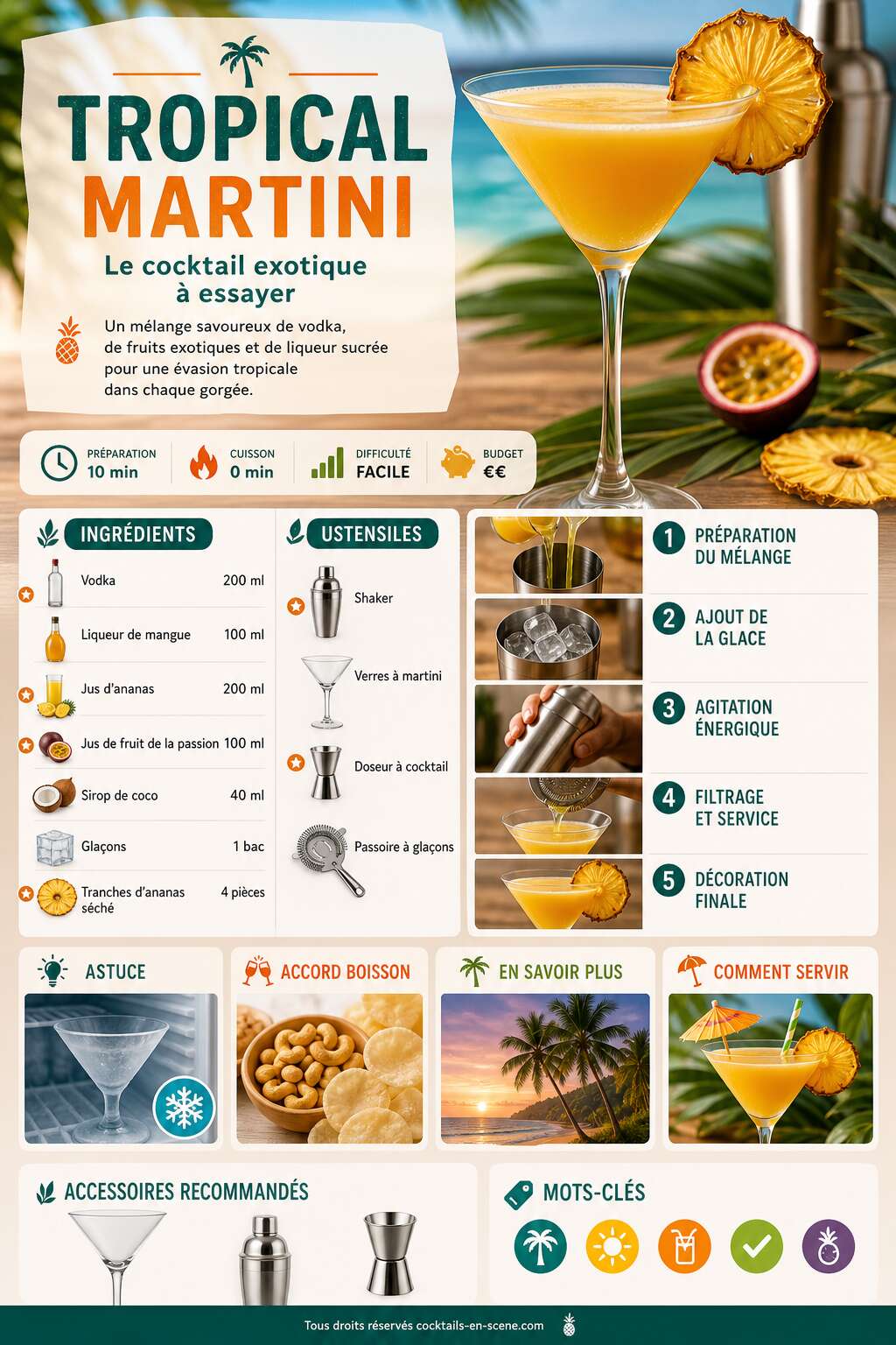 Fiche recette Recette du Tropical Martini : le cocktail exotique &agrave; essayer