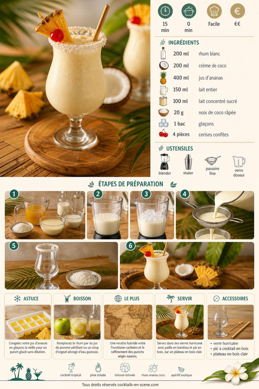 Fiche recette Recette du Pina Colada Milk Punch : la boisson cr&eacute;meuse &agrave; base de rhum, ananas et coco