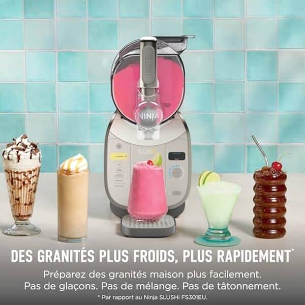 Découvrez notre test complet du Ninja SLUSHi XL : une machine à granita performante avec capacité de 3, 7L, idéale pour les boissons glacées maison