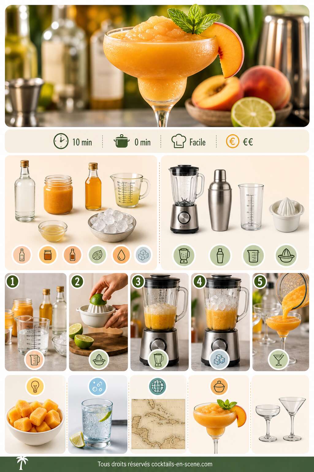 Fiche recette Recette du Peach Daiquiri : le cocktail fruit&eacute; au rhum et &agrave; la p&ecirc;che