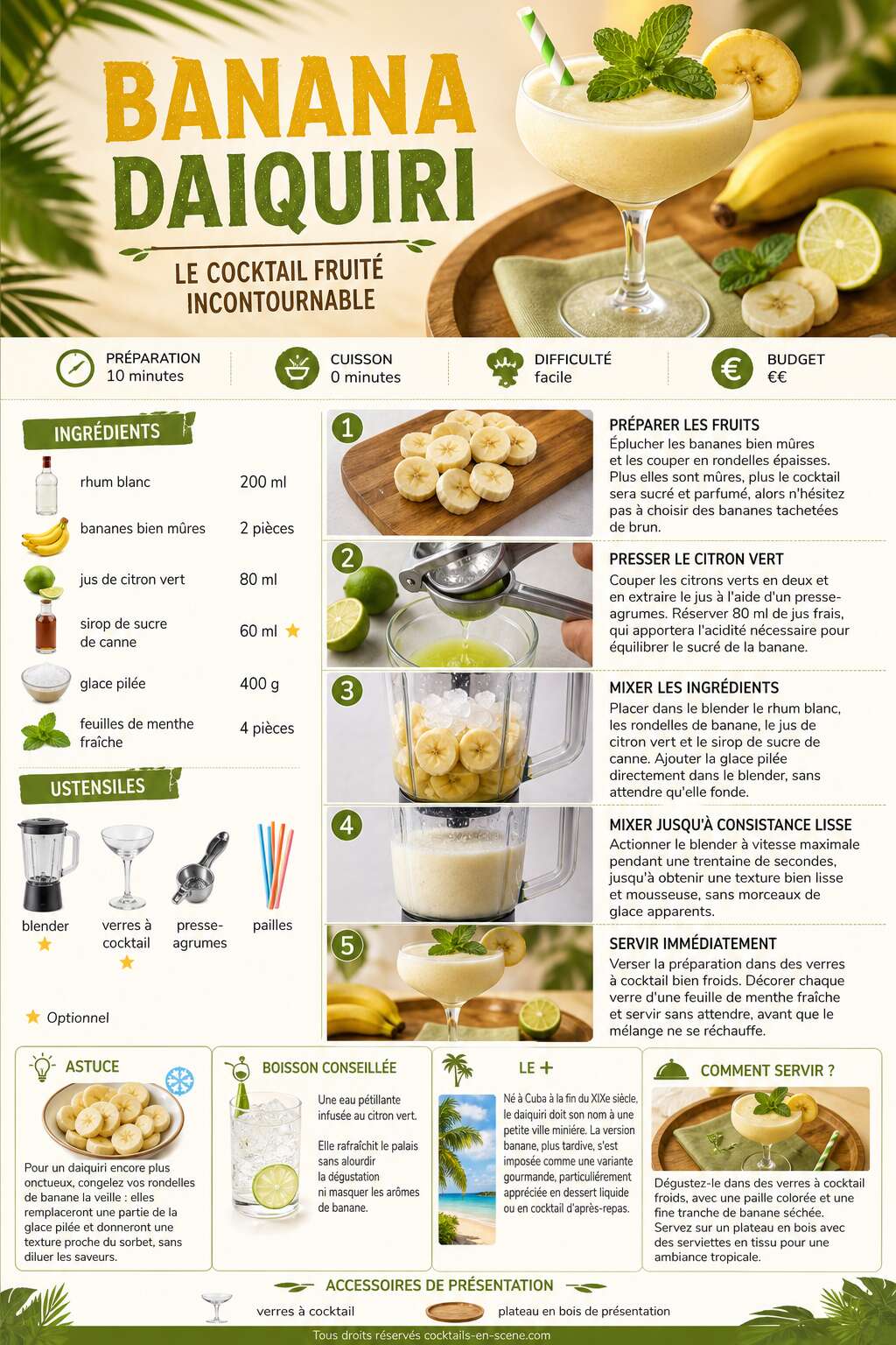 Fiche recette Recette du Banana Daiquiri : le cocktail fruit&eacute; incontournable