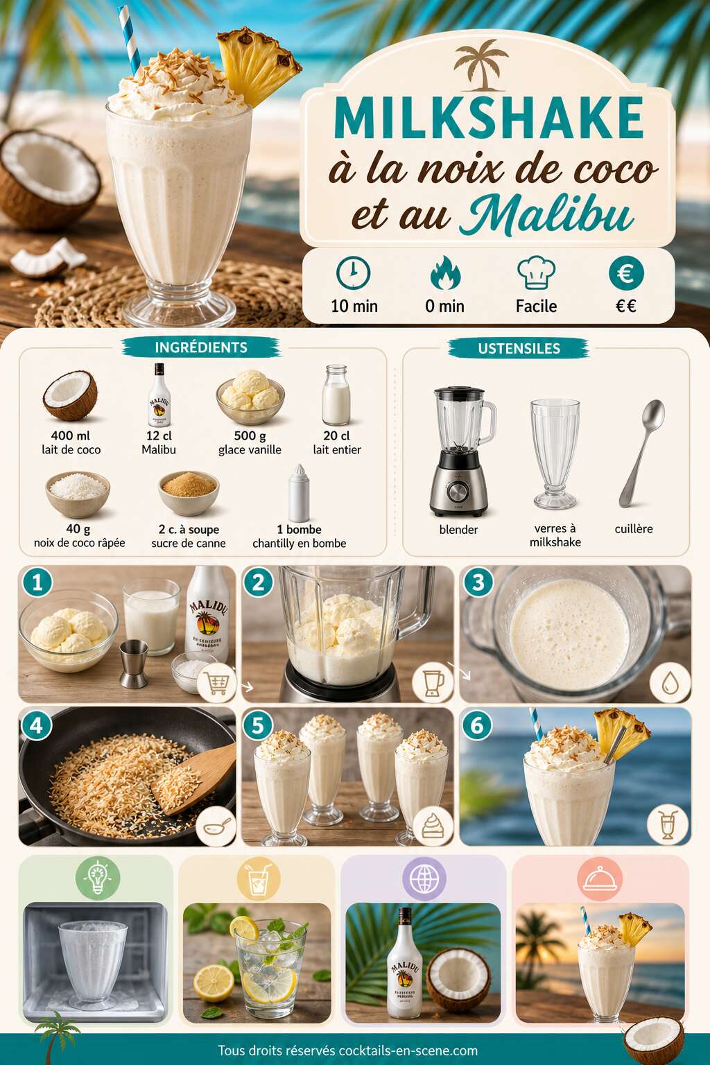 Fiche recette Recette du milkshake &agrave; la noix de coco et au Malibu