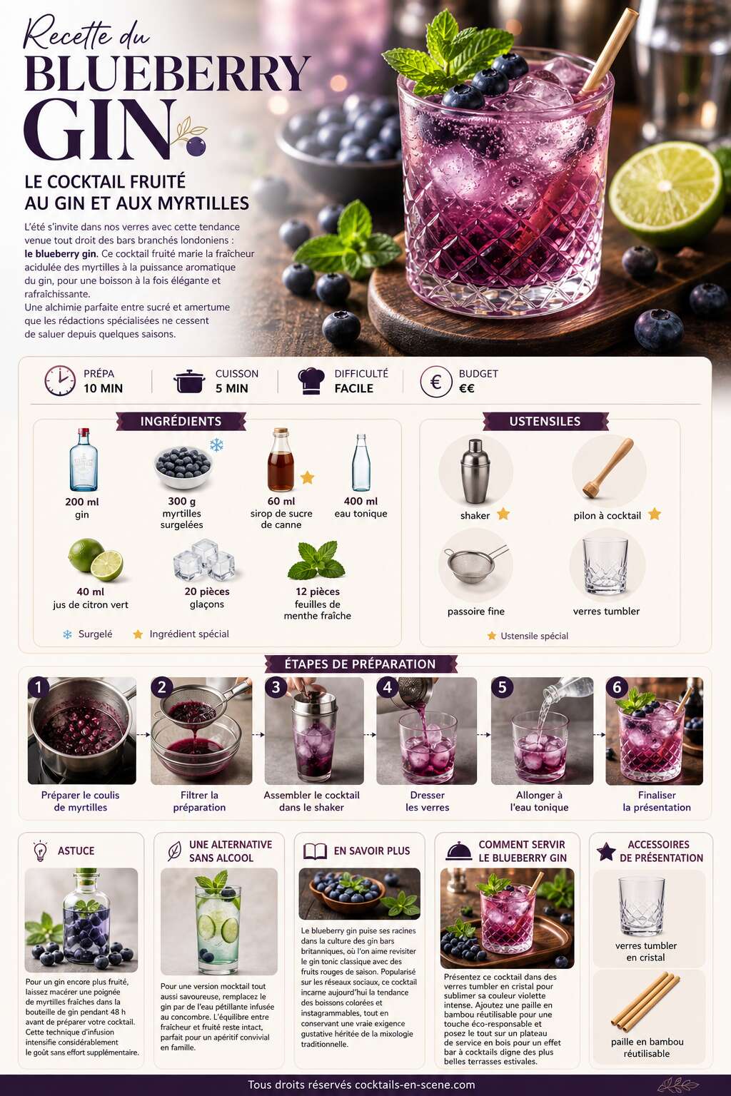 Fiche recette Recette du Blueberry gin : le cocktail fruit&eacute; au gin et aux myrtilles