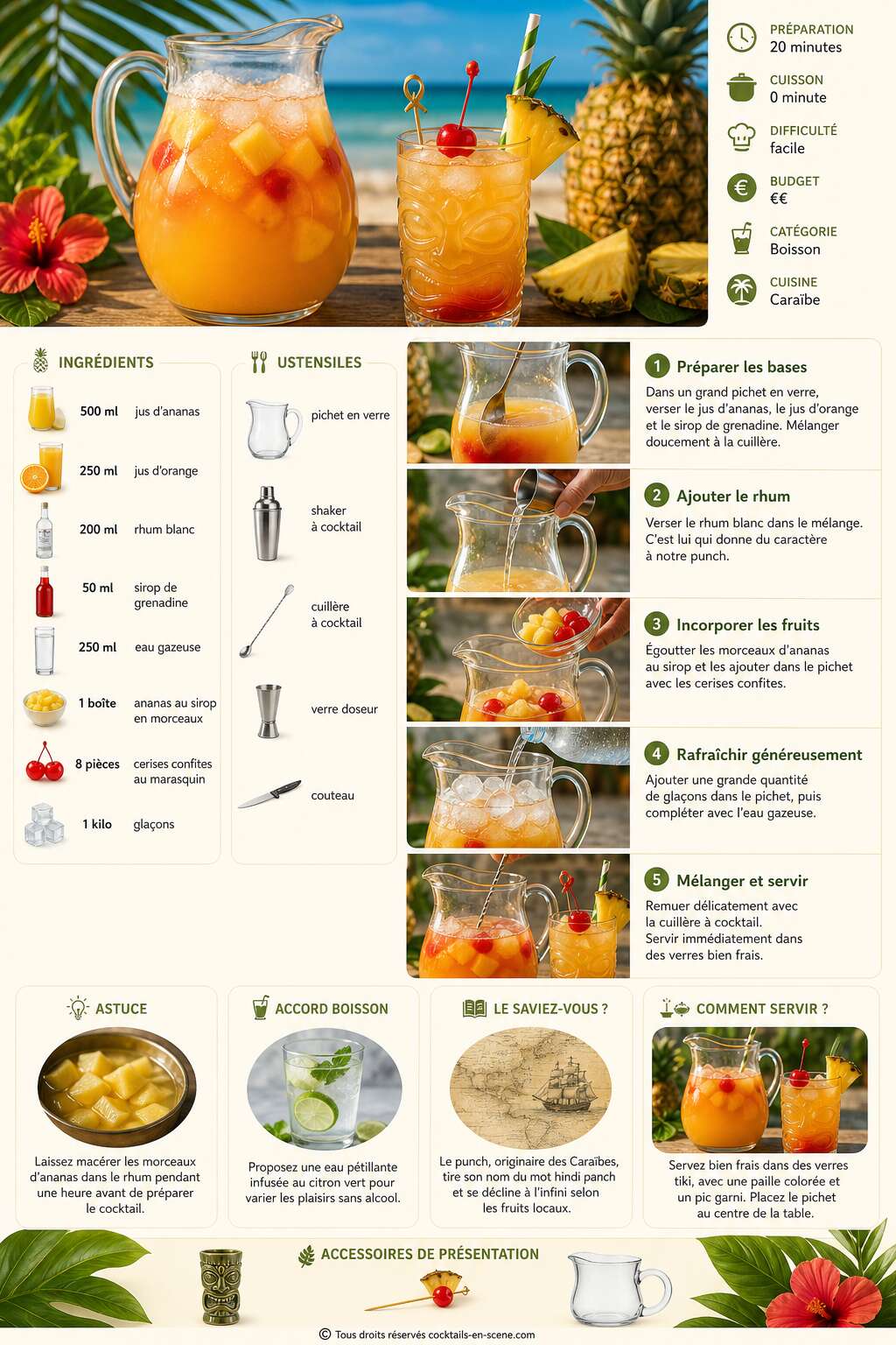 Fiche recette Recette du pineapple punch : le cocktail fruit&eacute; et rafra&icirc;chissant