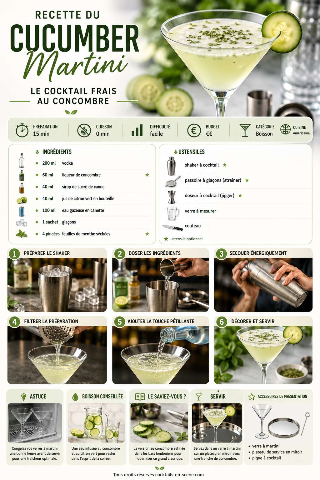 Fiche recette Recette du Cucumber Martini : le cocktail frais au concombre Fiche recette Recette du Cucumber Martini : le cocktail frais au concombre