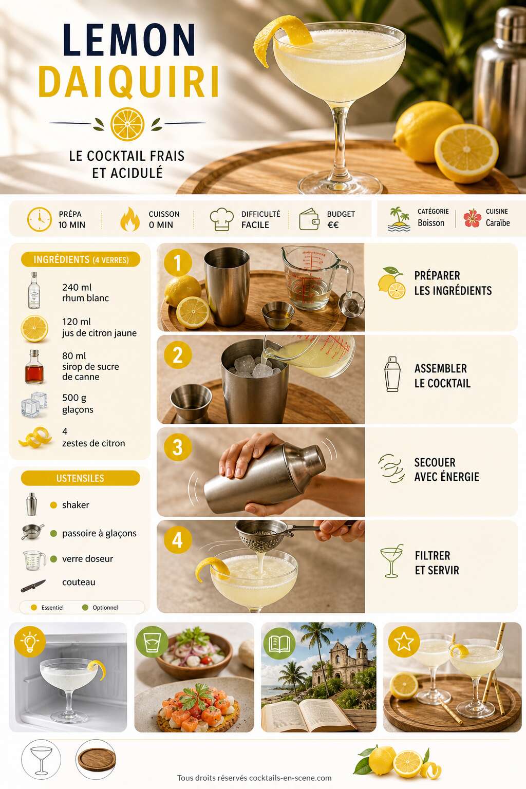 Fiche recette Recette du Lemon Daiquiri : le cocktail frais et acidul&eacute;