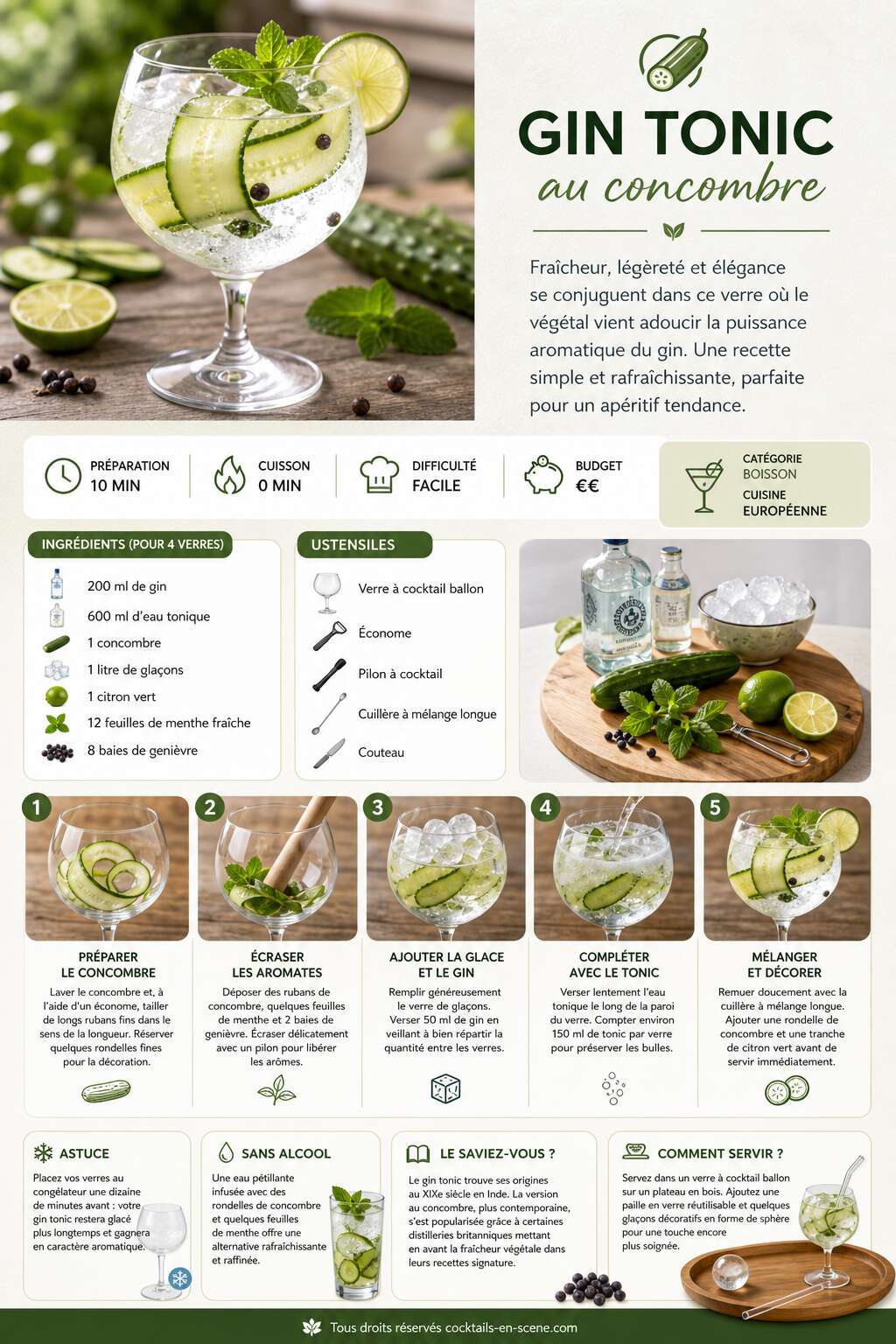 Fiche recette Recette du gin tonic au concombre