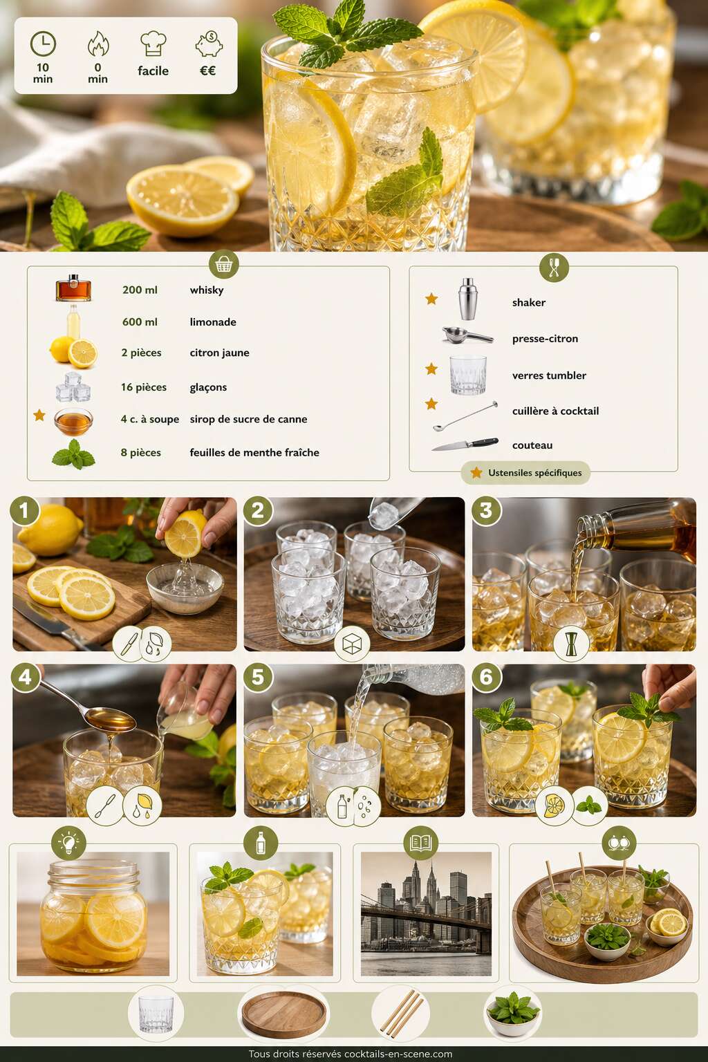 Fiche recette Recette du whisky lemonade : le cocktail rafra&icirc;chissant et facile &agrave; pr&eacute;parer