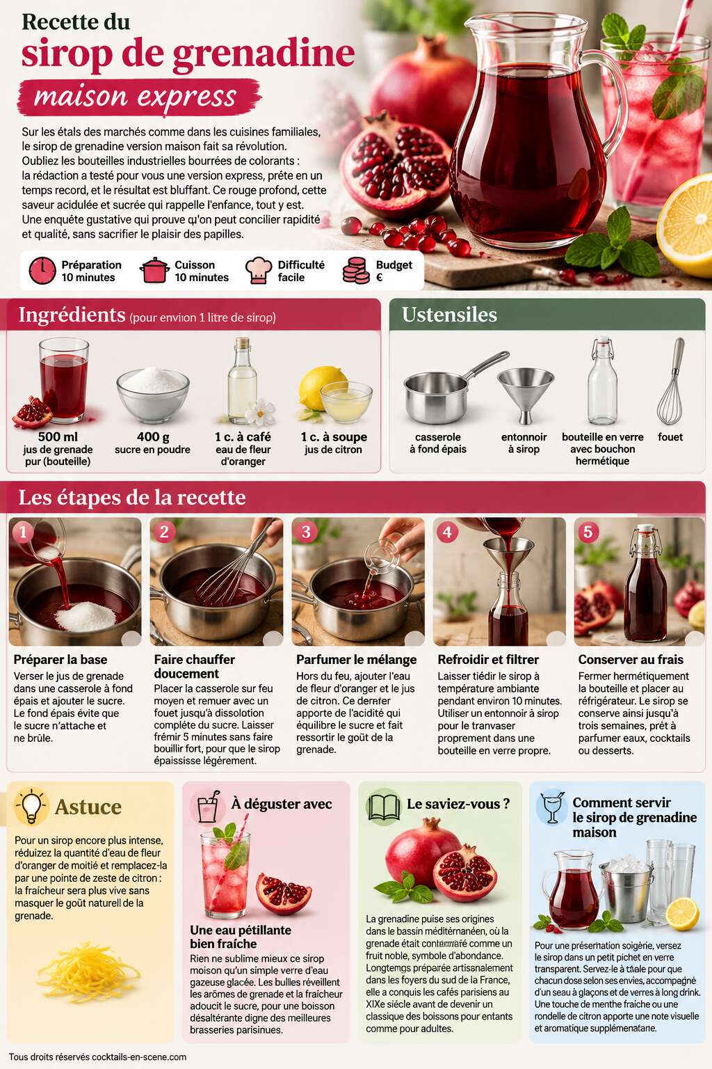 Fiche recette Recette du sirop de grenadine maison express