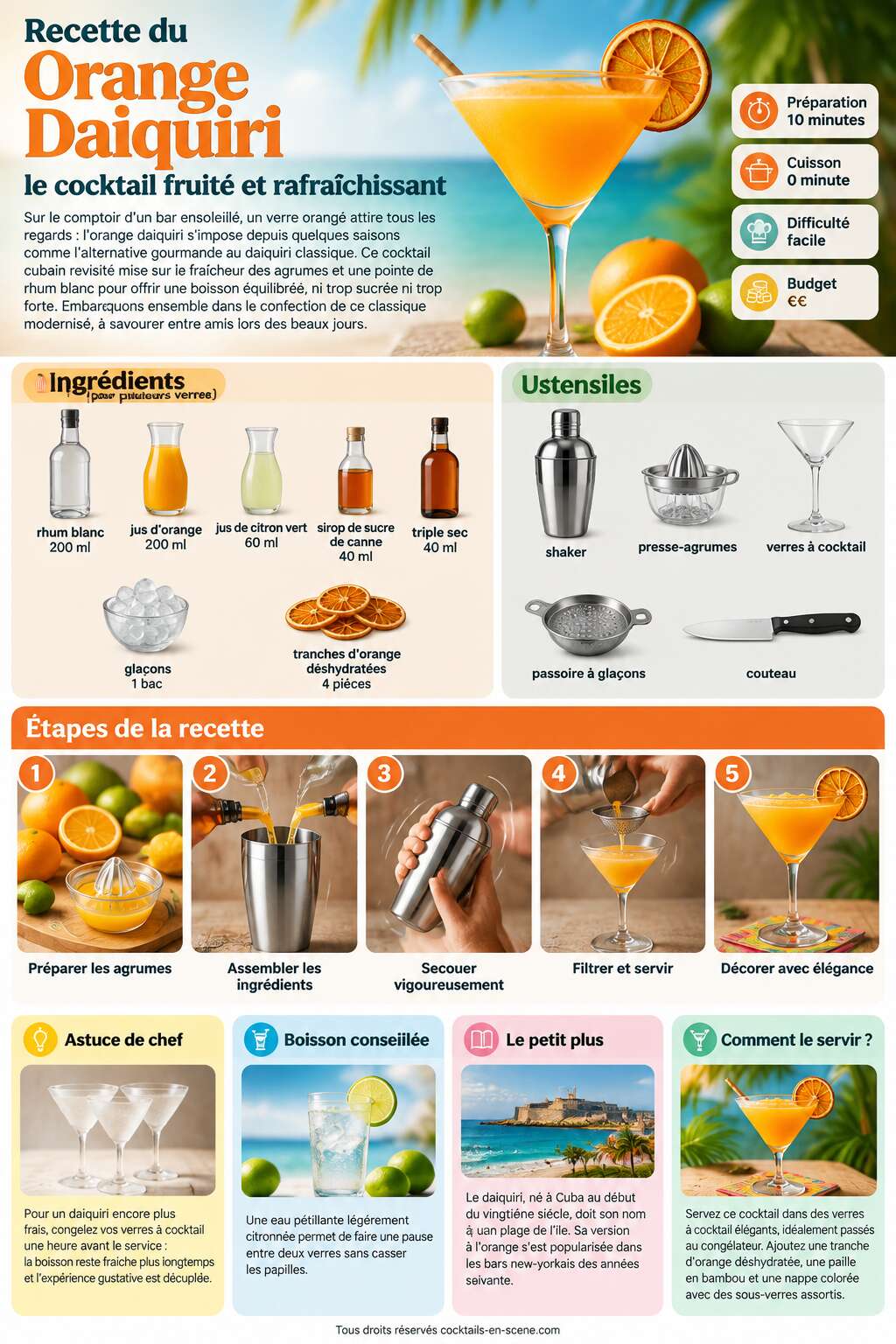 Fiche recette Recette du Orange Daiquiri : le cocktail fruit&eacute; et rafra&icirc;chissant
