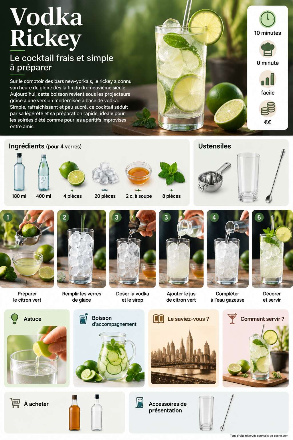 Fiche recette Recette du Vodka Rickey : le cocktail frais et simple &agrave; pr&eacute;parer