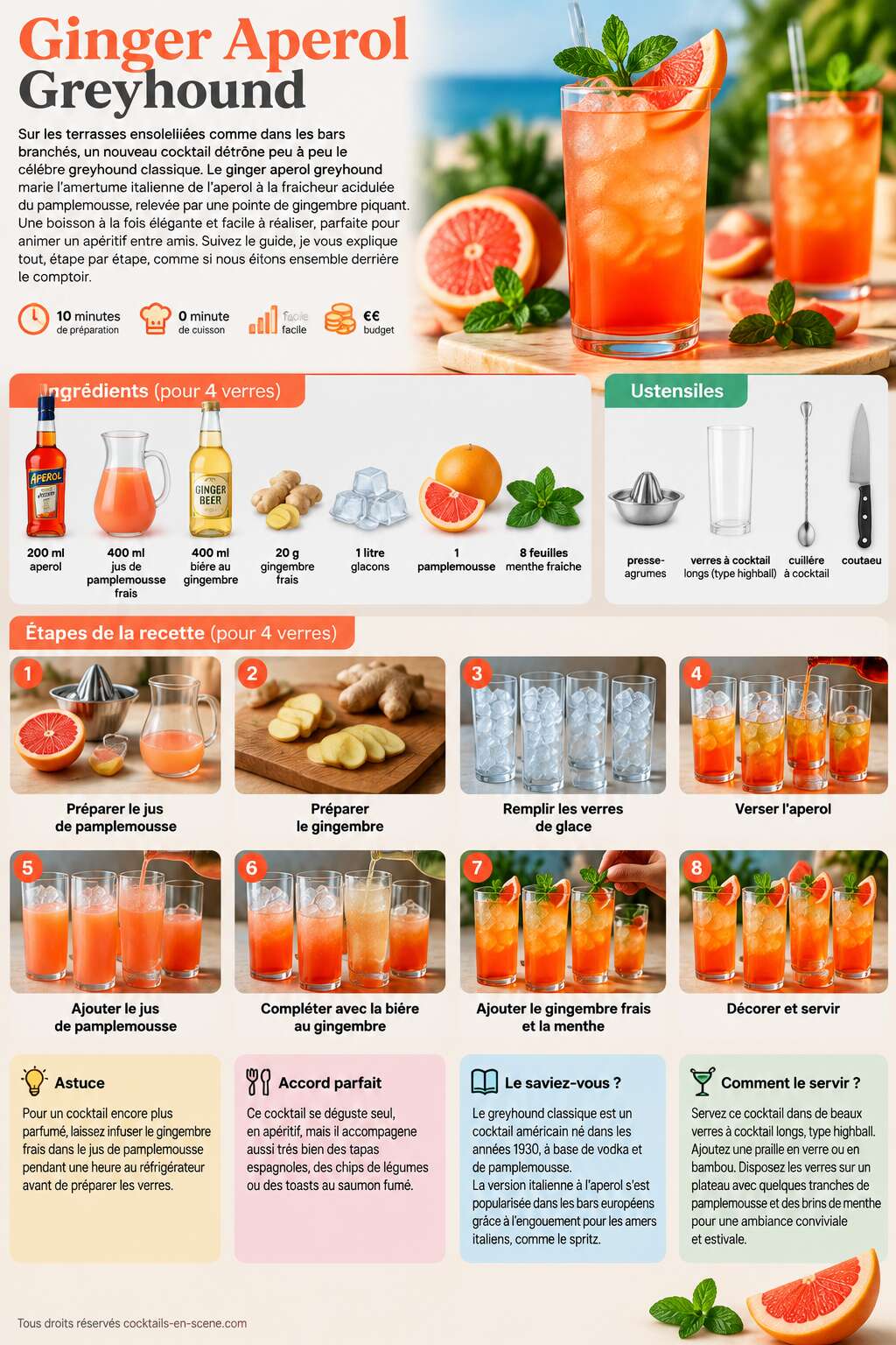 Fiche recette Recette du cocktail ginger aperol greyhound