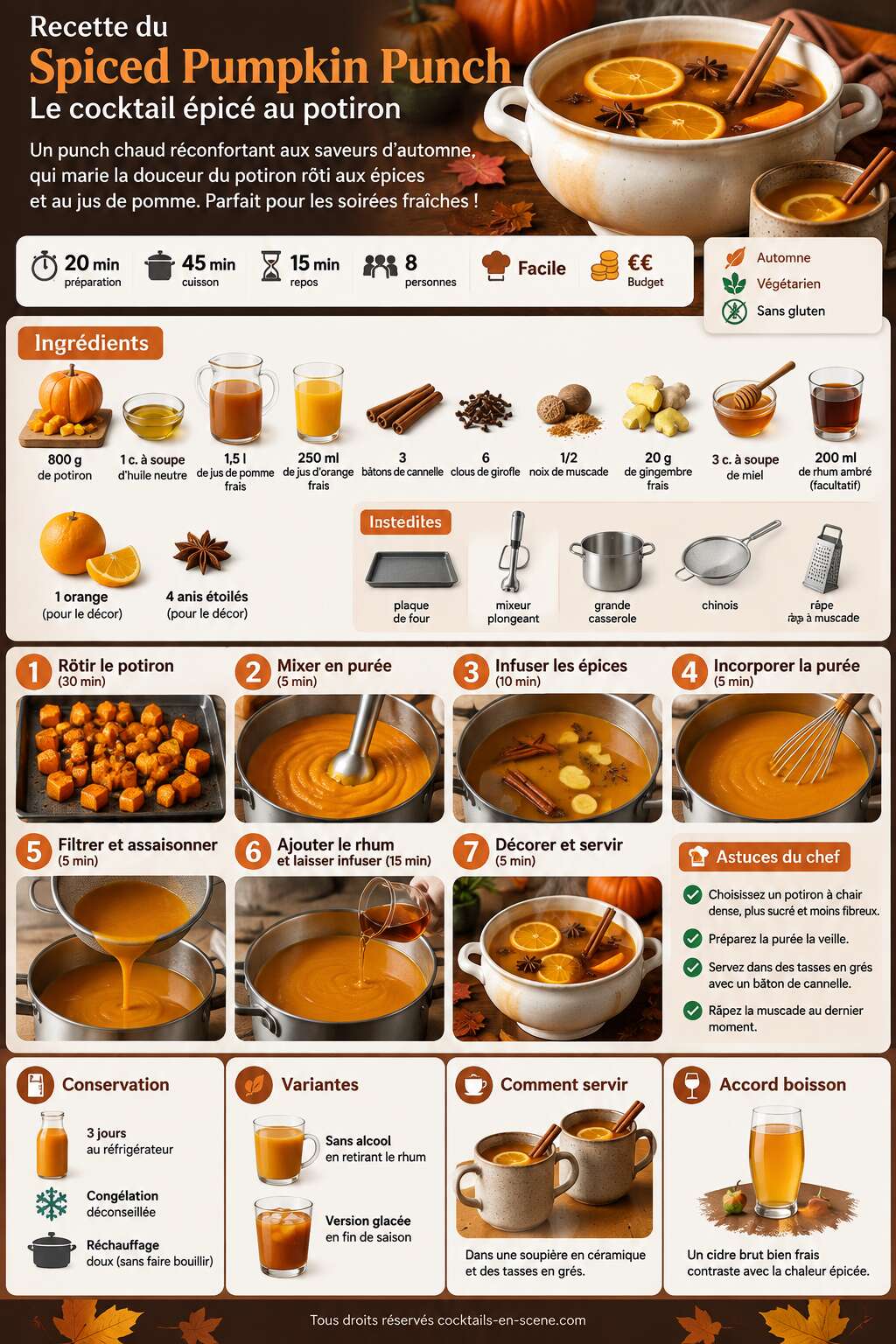 Fiche recette Recette du spiced pumpkin punch : le cocktail épicé au potiron Fiche recette Recette du spiced pumpkin punch : le cocktail épicé au potiron