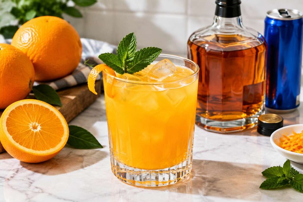 Recette de cocktail à l'orange, rhum et boisson énergisante