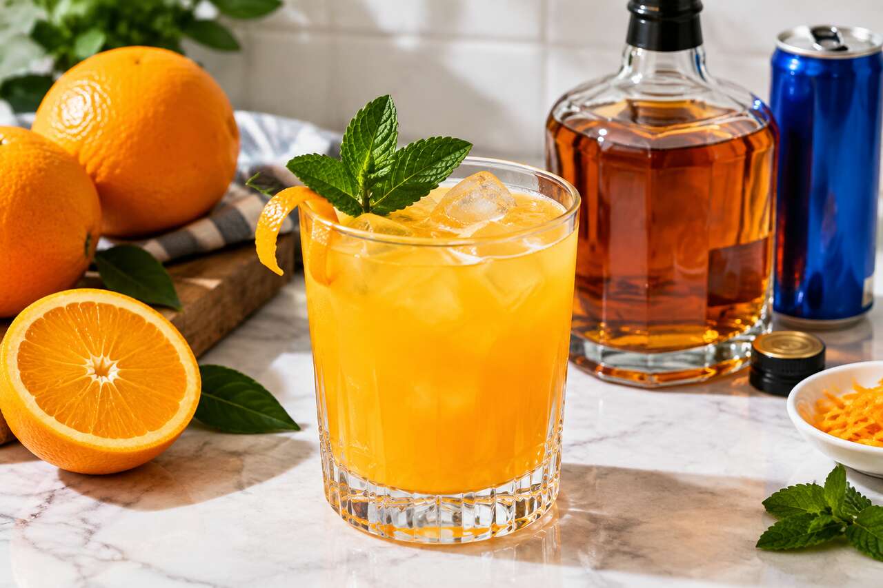 Recette de cocktail à l'orange, rhum et boisson énergisante